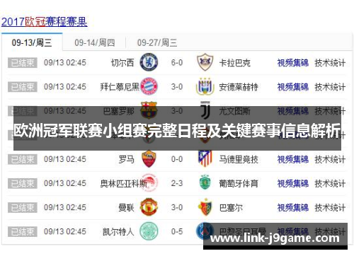 欧洲冠军联赛小组赛完整日程及关键赛事信息解析